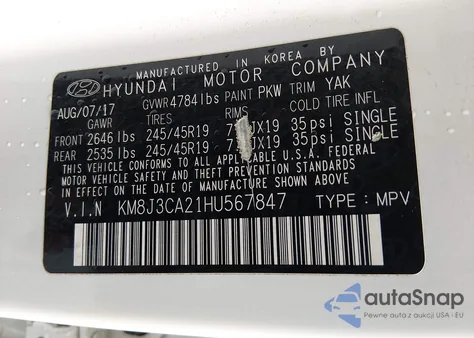 2017 Hyundai Tucson Value из США, поврежденный, VIN KM8J3CA21HU567847